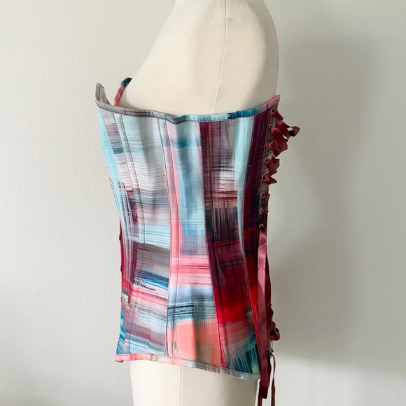 Corset Story NWT Abstract Red & Blue Brushstroke Longline Overbust Corset 28” - Picture 4 of 9